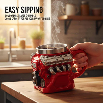 V8 Engine Coffee Mug, Car Engine Themed Coffee Mug, Personalized Creative Retro-Styled Mechanic Cup with Double Wall Insulation Perfect for Father's Day, Husband, Mechanic, Car Enthusiast Gifts (1pc)